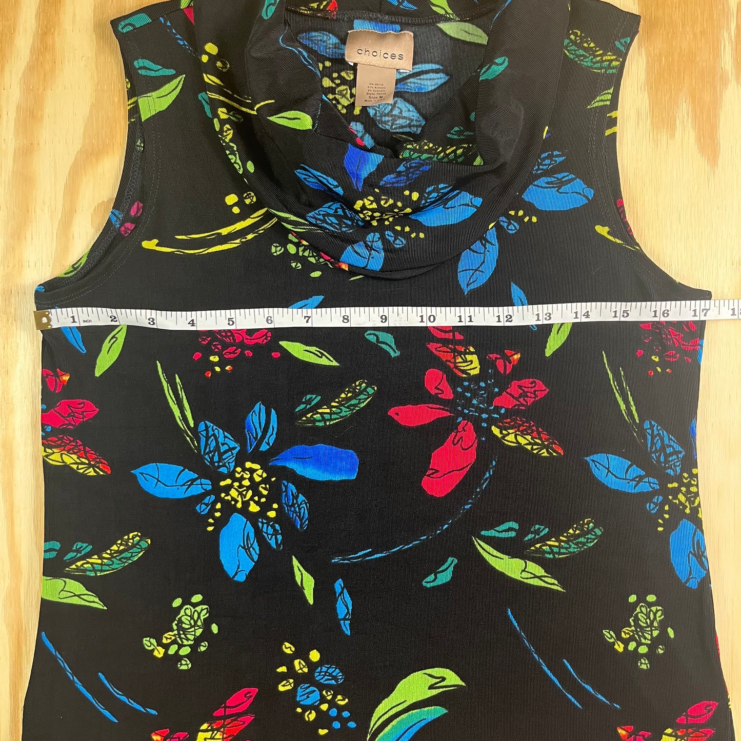 Y2K VTG Choices cowl neck neon floral slinky top - S/M