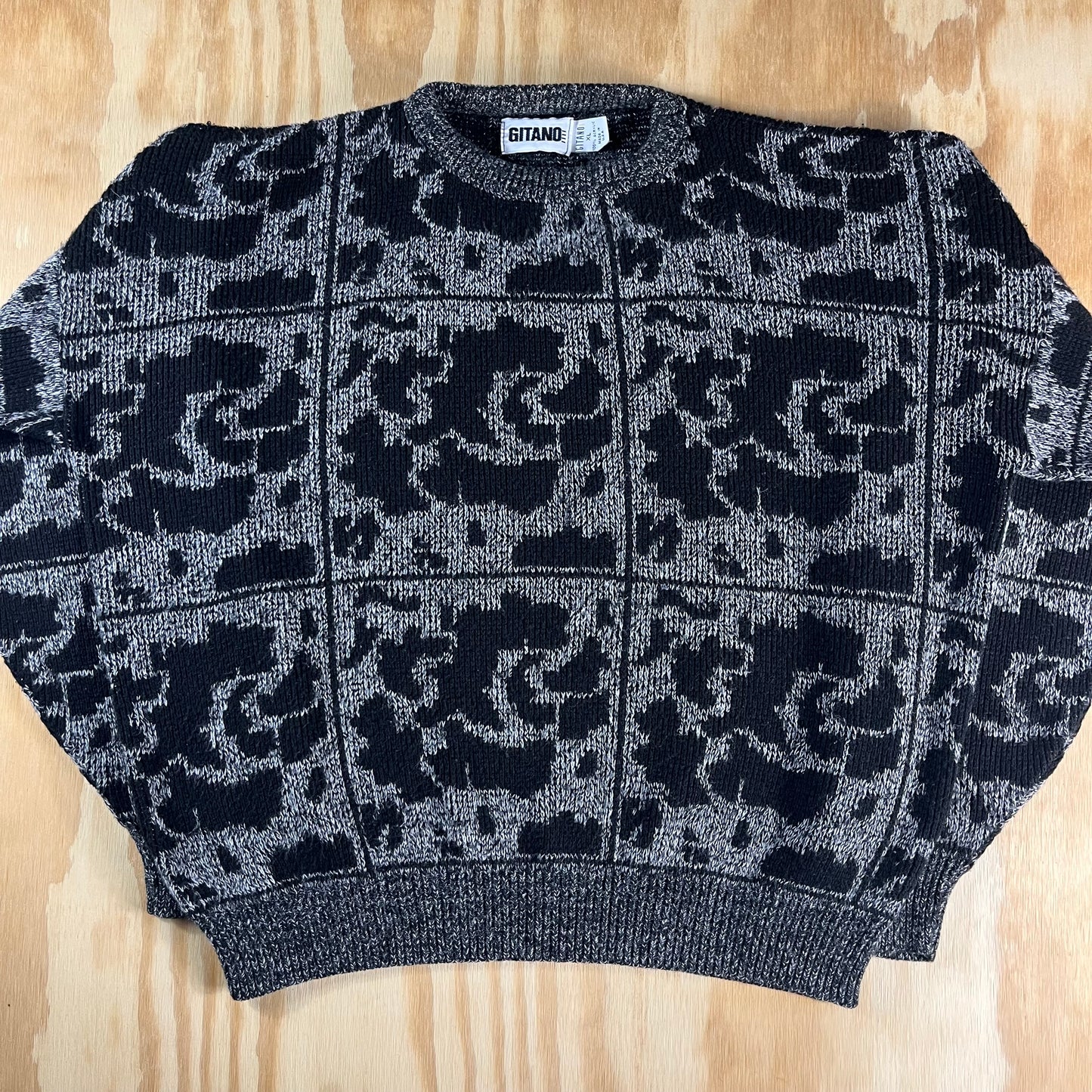 80s VTG GITANO abstract paneled jacquard knit sweater - XL/2X