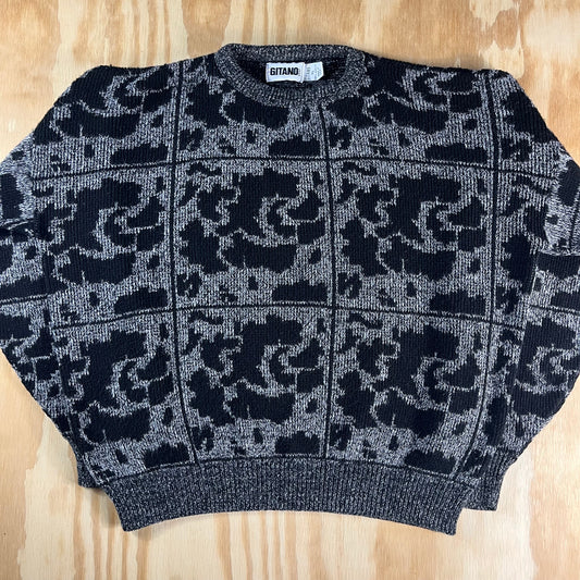 80s VTG GITANO abstract paneled jacquard knit sweater - XL/2X