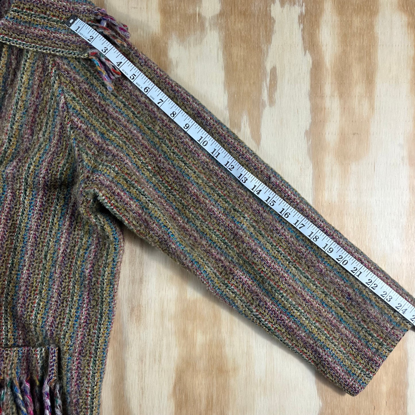 70s VTG Welsh Wool tapestry fringe striped cardigan coat - S/M