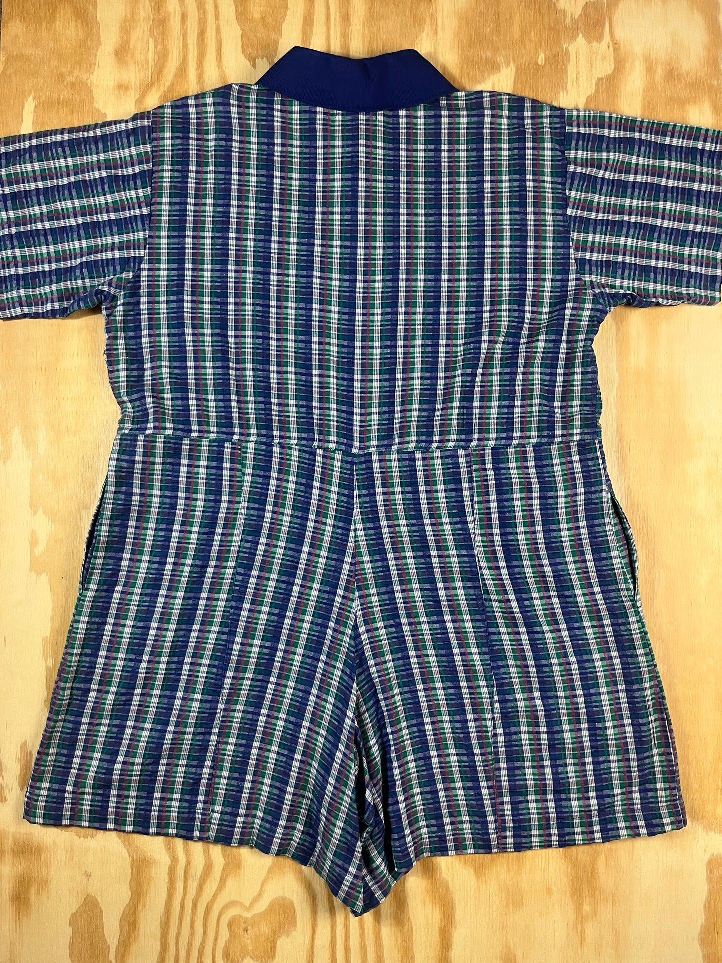 90s VTG plaid cotton romper - 1X/2X