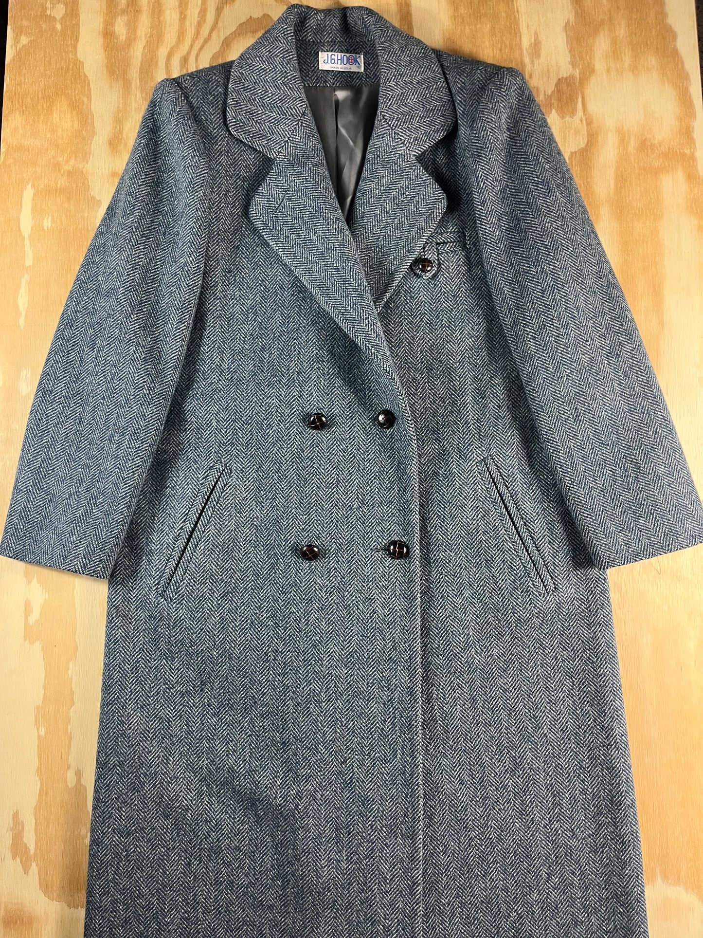 80s VTG J.G. Hook herringbone wool overcoat - 1X/2X