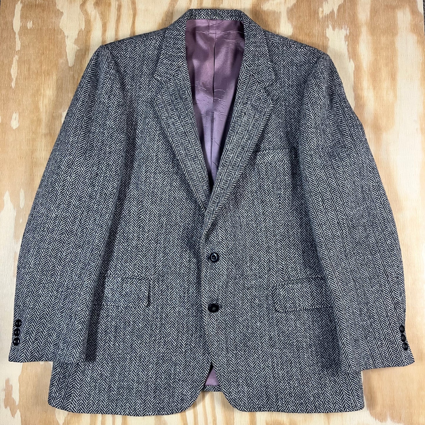 80s VTG Harris Tweed herringbone wool blazer - L/XL
