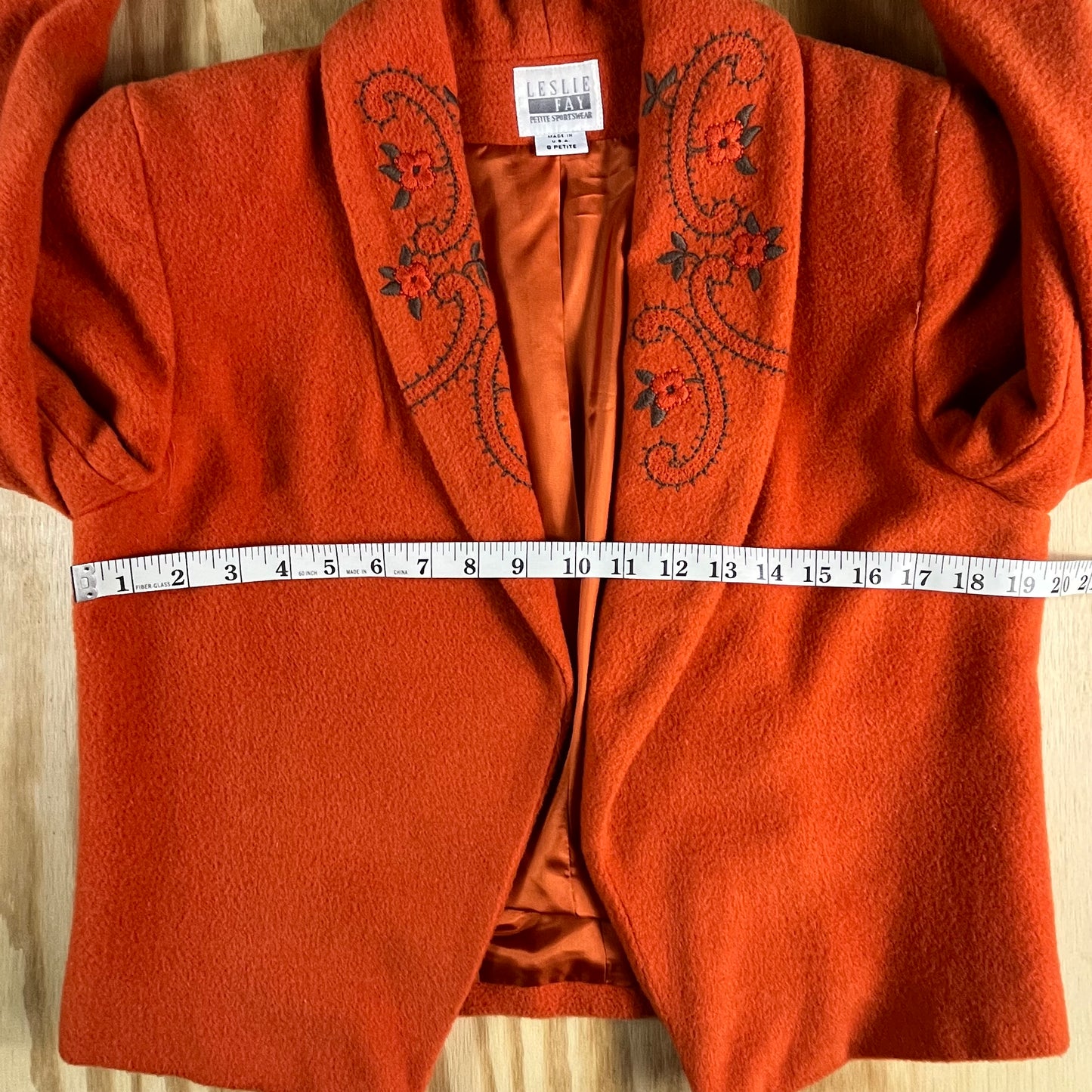 80s VTG Leslie Fay embroidered wool blend cropped jacket - 8P - WM/MXS