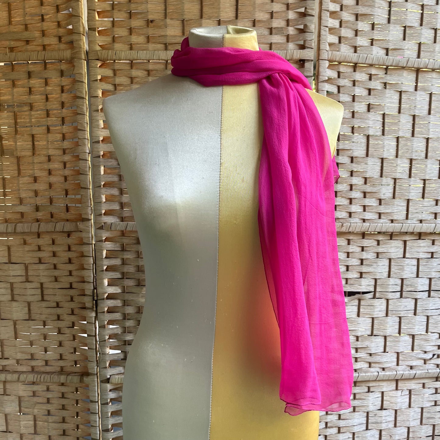 preloved sheer silk chiffon oblong wrap scarf - O/S