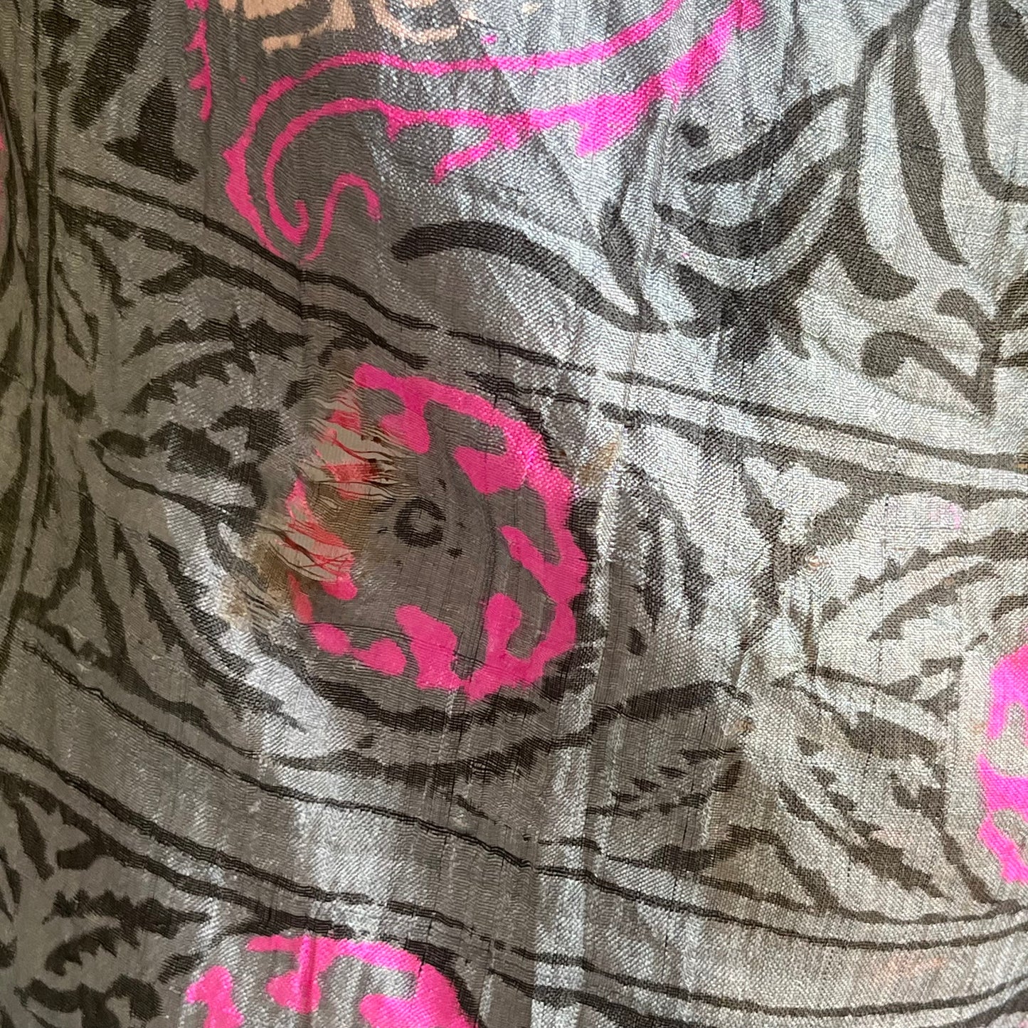 preloved woodblock print raw silk paisley scarf - O/S