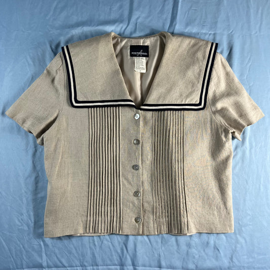 90s VTG Positive Attitude linen nautical sailor pintuck blouse - 12 - WL/MS