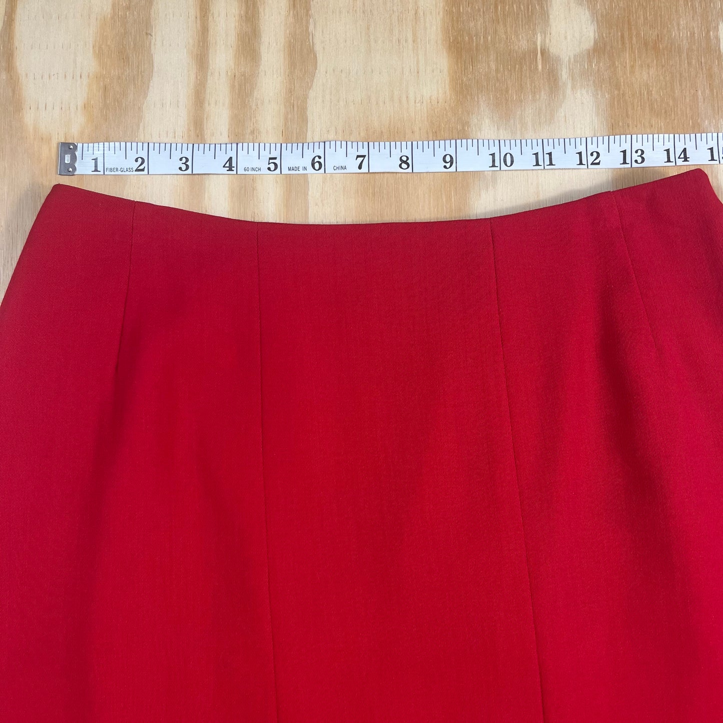 90s VTG Carlisle red wool kick pleat skirt - M/L