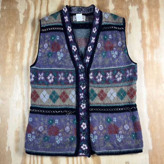 90s VTG Via Spina mohair wool floral vest - M/L