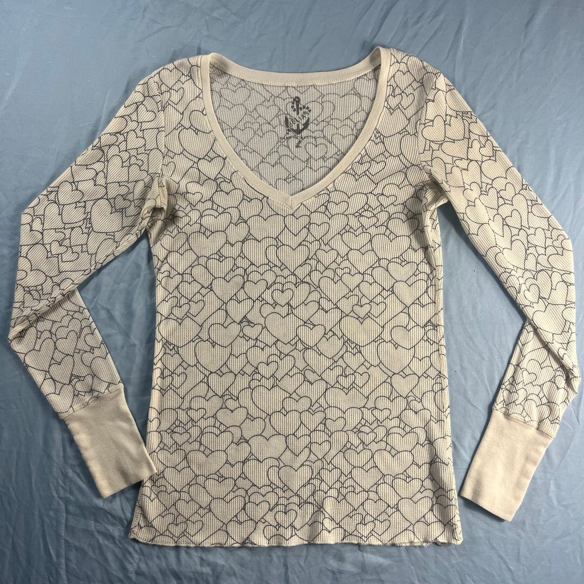 Y2K VTG dELiA*s doodle heart thermal waffle long sleeve top - L - WL/MS