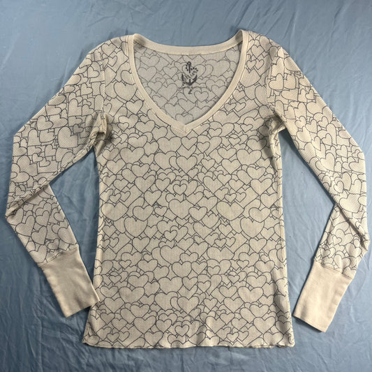 Y2K VTG dELiA*s doodle heart thermal waffle long sleeve top - L - WL/MS
