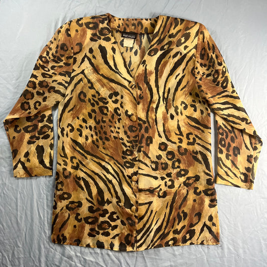 90s VTG HOT STUFF sheer leopard tiger tunic blouse - S/M