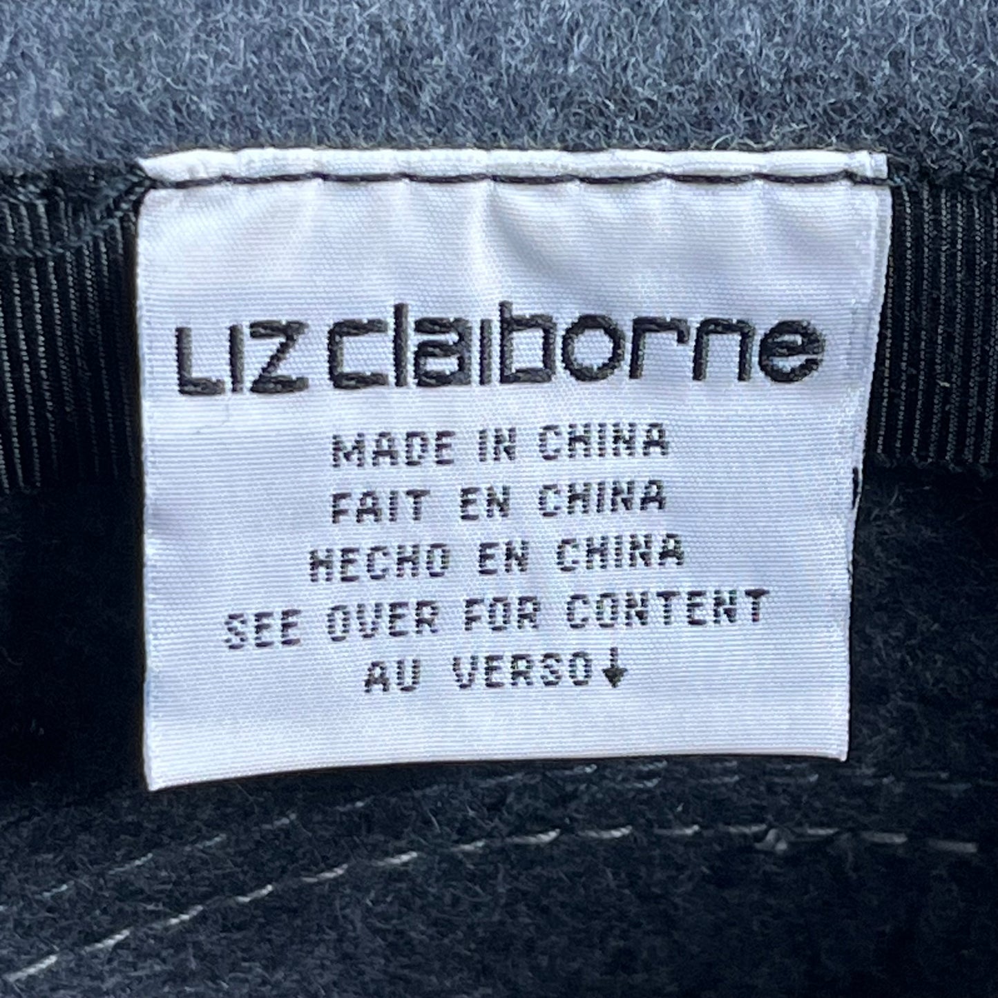 90s VTG Liz Claiborne charcoal wool cloche hat - O/S