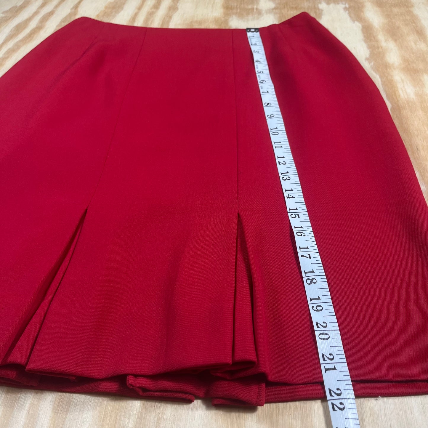 90s VTG Carlisle red wool kick pleat skirt - M/L