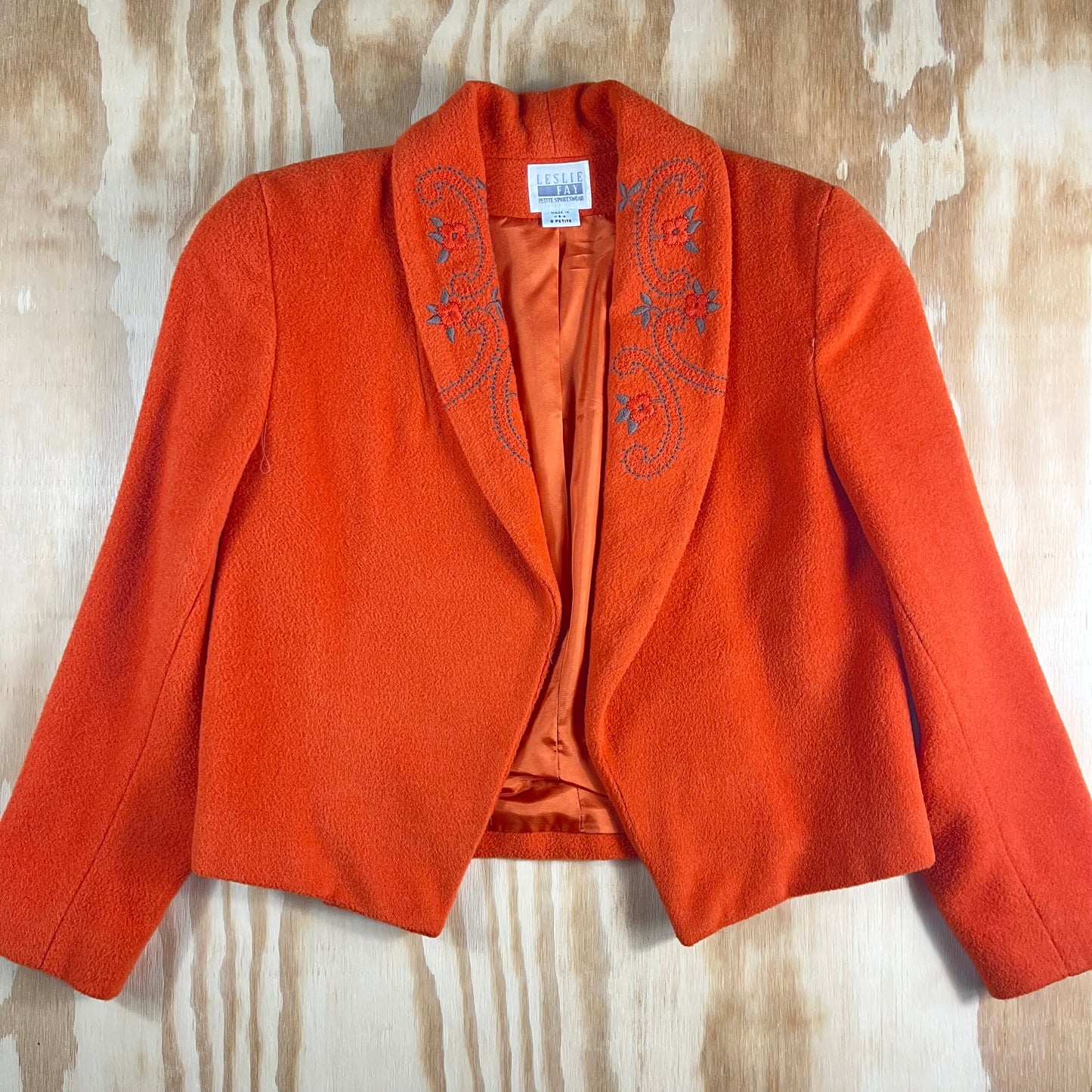 80s VTG Leslie Fay embroidered wool blend cropped jacket - 8P - WM/MXS