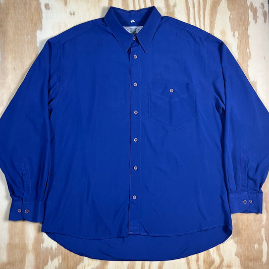 90s VTG Pronto Uomo Italian cobalt blue dress shirt - 1X/2X