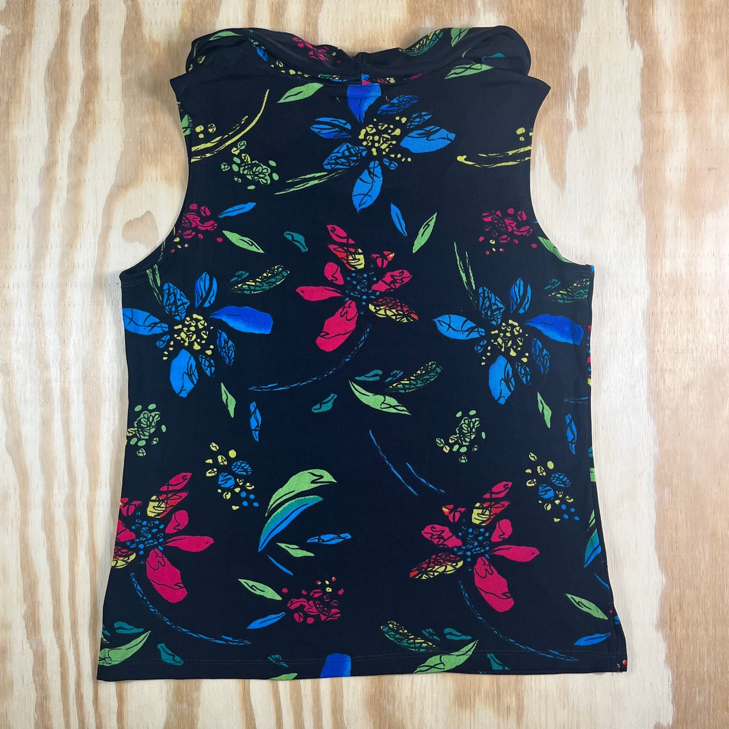 Y2K VTG Choices cowl neck neon floral slinky top - S/M