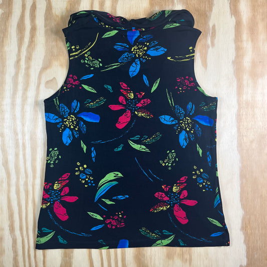 Y2K VTG Choices cowl neck neon floral slinky top - S/M