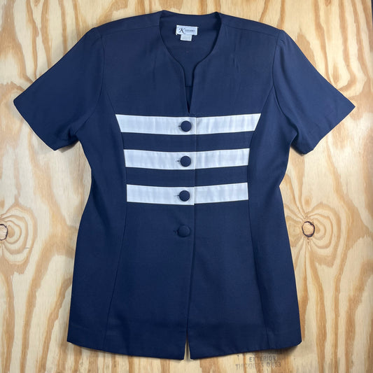 80s VTG K STUDIO navy nautical striped short sleeve blazer - 12 - WL/MS
