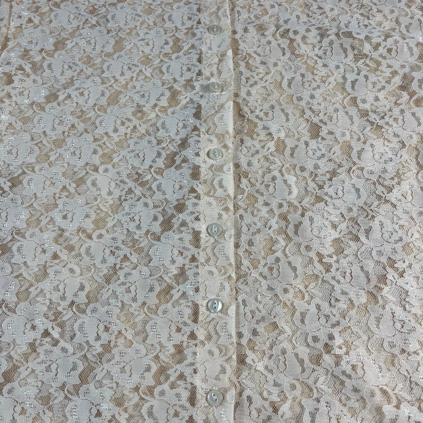 preloved cream floral sheer lace blouse - S/M