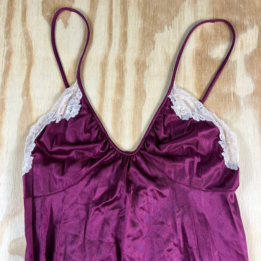 80s VTG G's plum liquid satin lace nightgown - XS/S