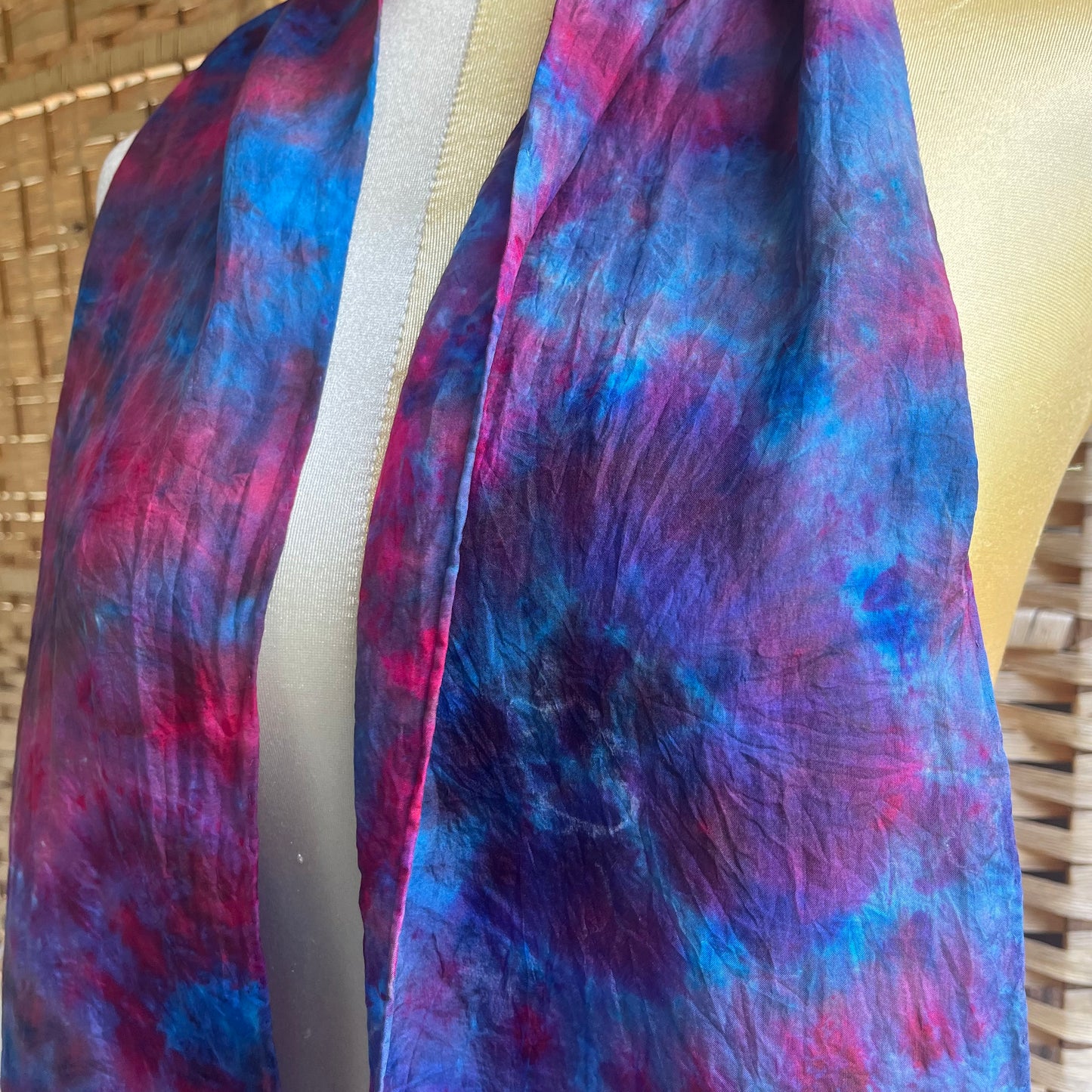 preloved vintage tie dye hand dyed pure silk scarf - O/S