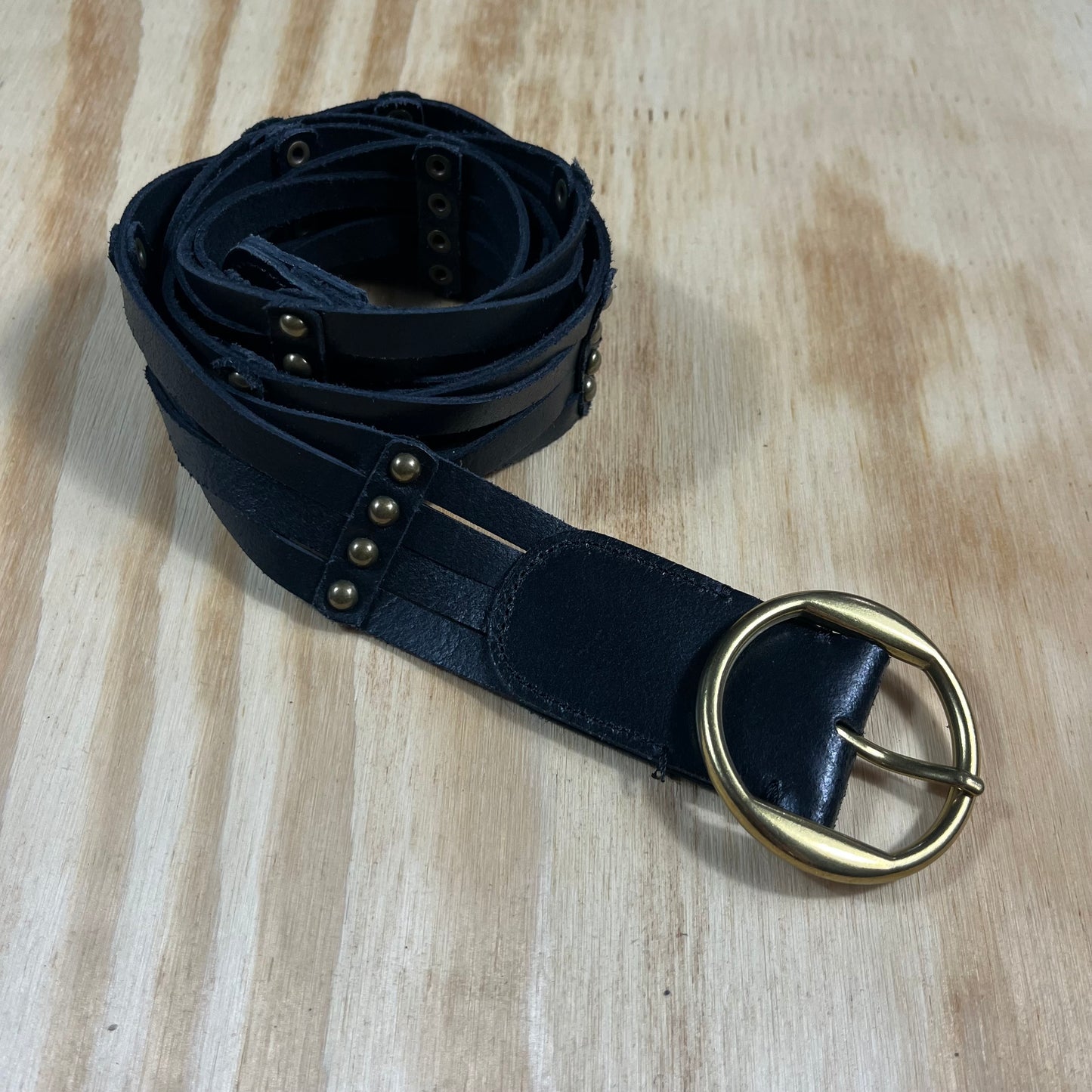 90s VTG studded braided leather belt - M/L