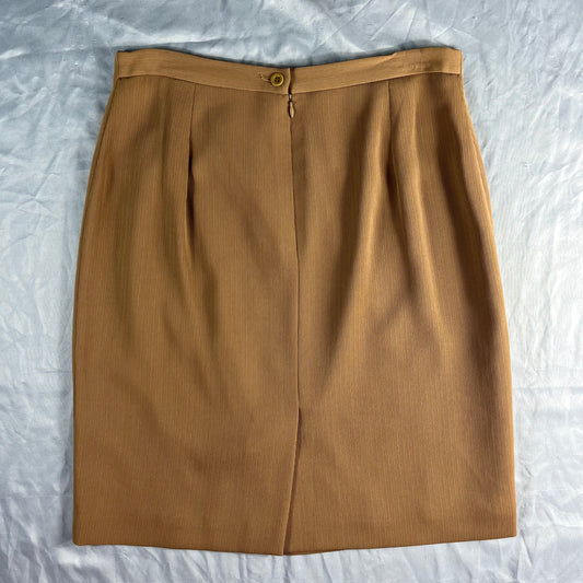 90s VTG Alex Garfield camel ribbed ottoman pencil skirt - 12 - WL/M31