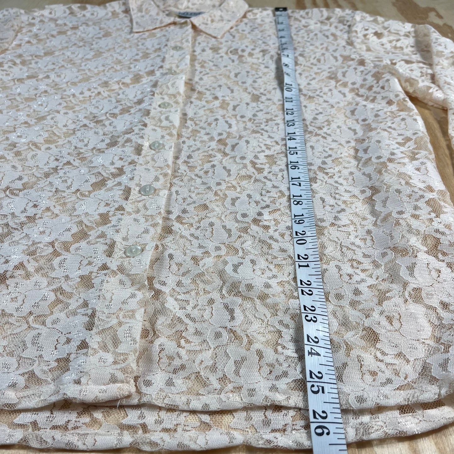 preloved cream floral sheer lace blouse - S/M