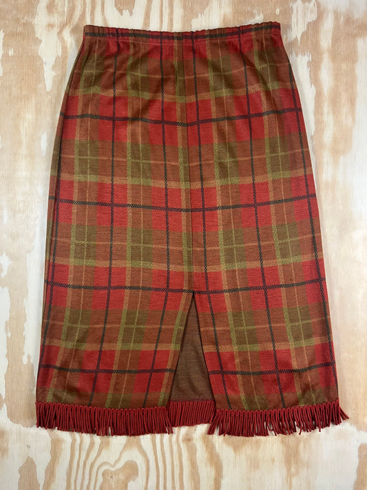 preloved plaid fringe midi skirt - L/XL