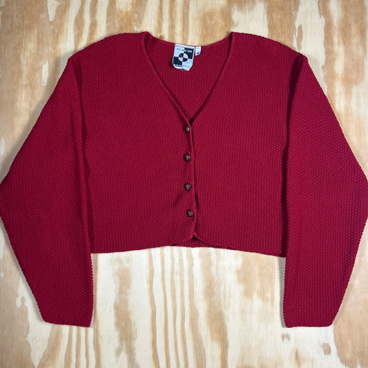 90s VTG cropped waffle knit cardigan - S/M