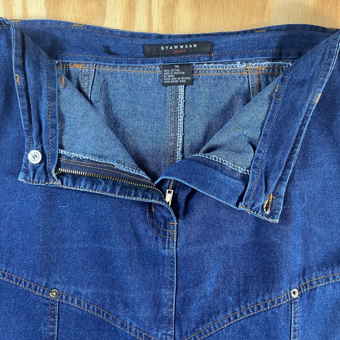 Y2K VTG Starwear Jeans paneled flare denim maxi skirt - W14/M36