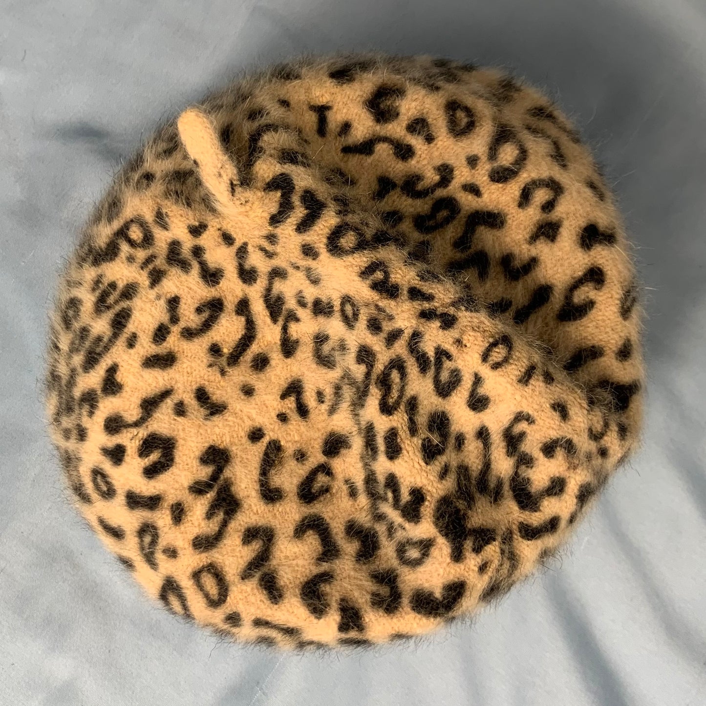 preloved leopard print fuzzy mohair style beret - O/S