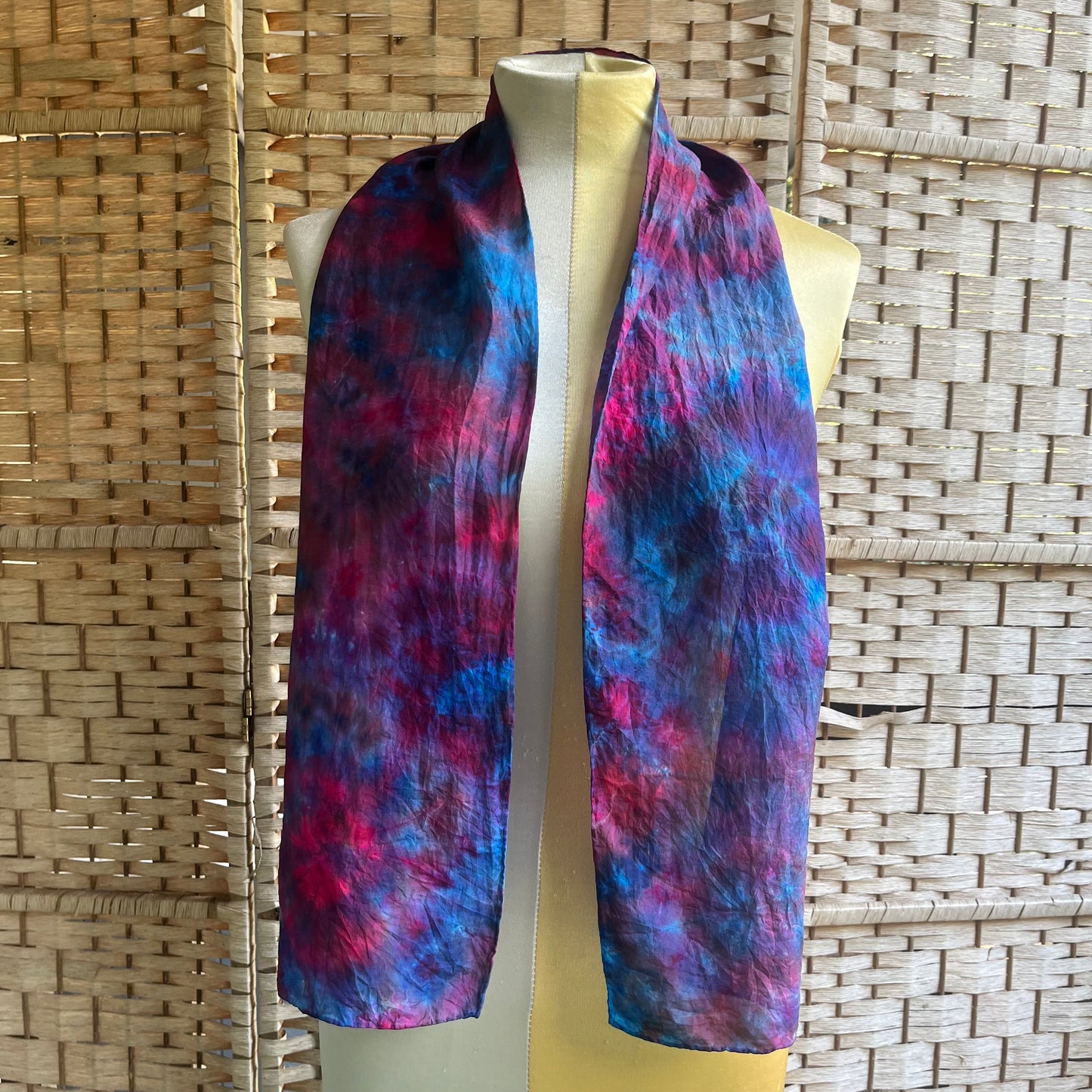 preloved vintage tie dye hand dyed pure silk scarf - O/S