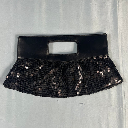 Y2K VTG black sequin cutout handle evening bag - O/S