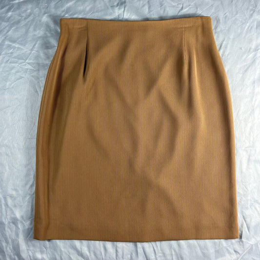 90s VTG Alex Garfield camel ribbed ottoman pencil skirt - 12 - WL/M31