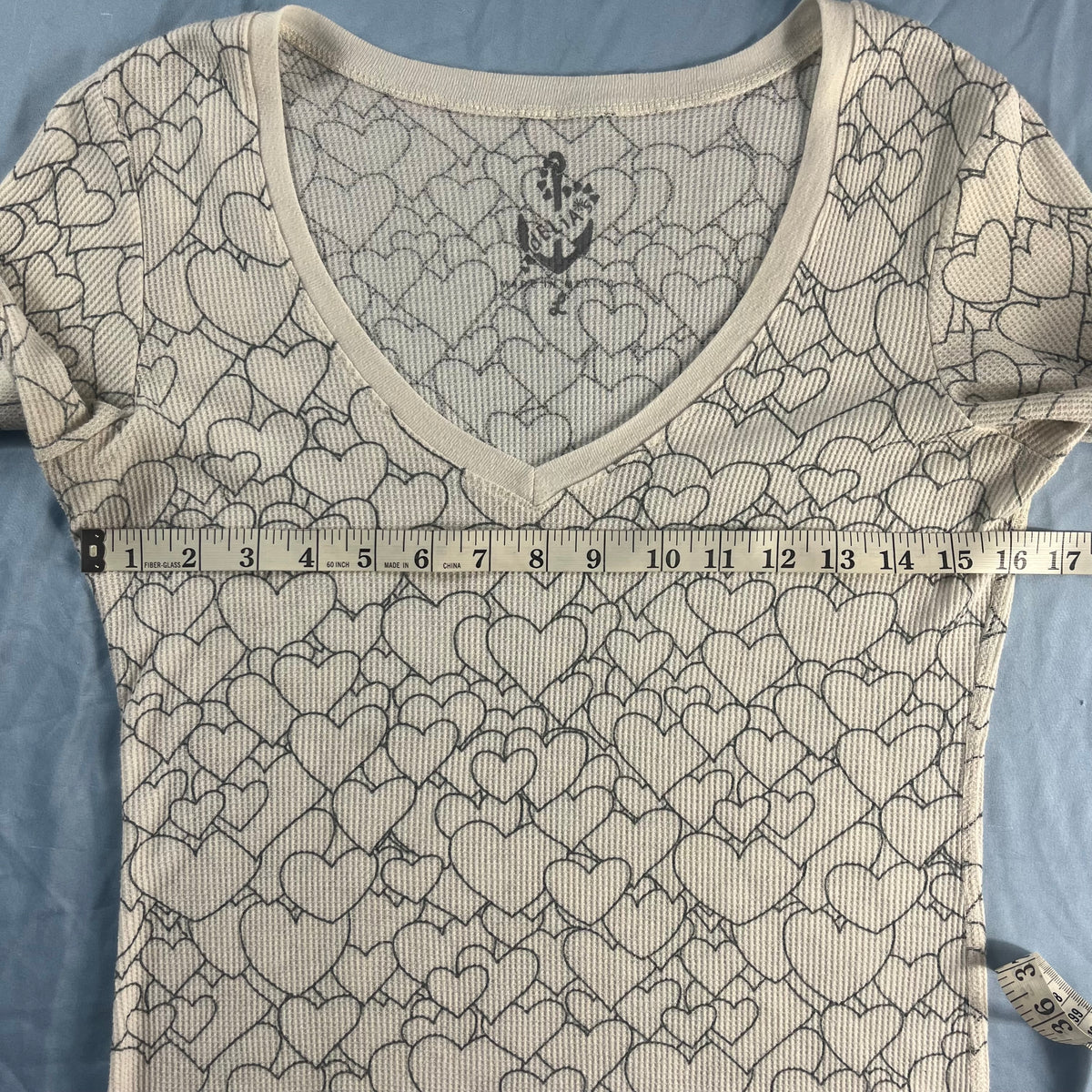 Y2K VTG dELiA*s doodle heart thermal waffle long sleeve top - L - WL/MS