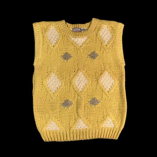 90s VTG Honors pastel yellow argyle sweater vest - S/M