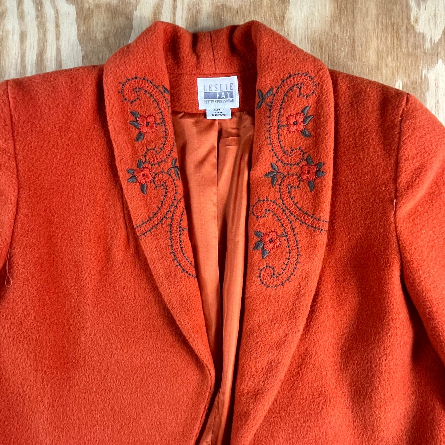80s VTG Leslie Fay embroidered wool blend cropped jacket - 8P - WM/MXS