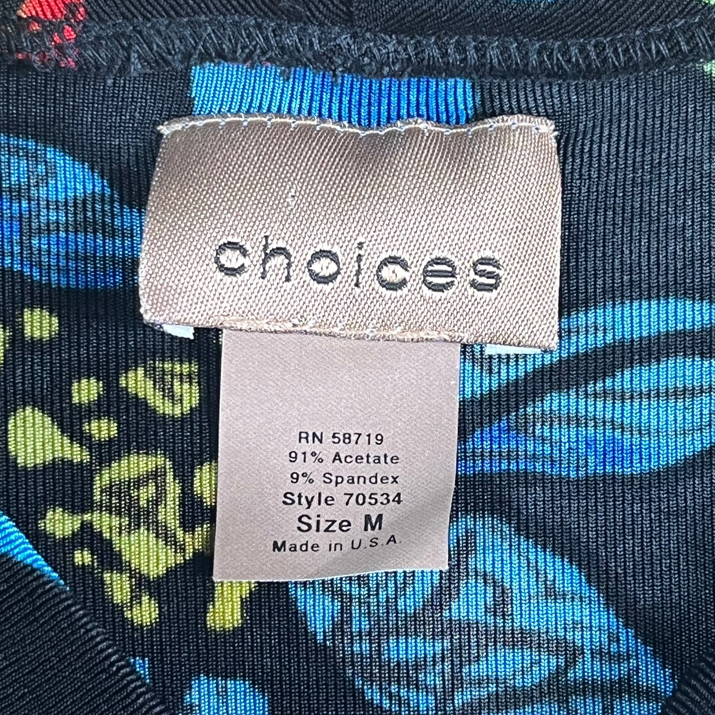 Y2K VTG Choices cowl neck neon floral slinky top - S/M