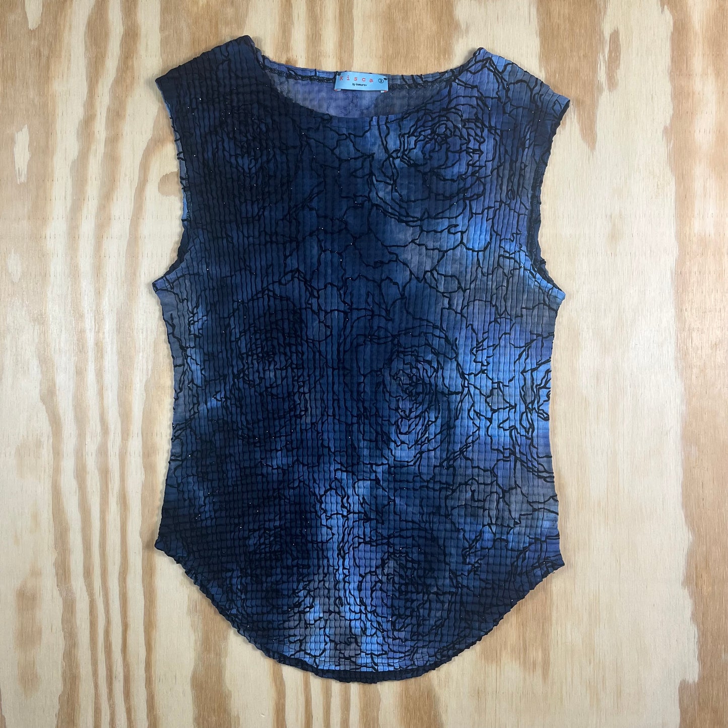 Y2K VTG Kisca by Komarov crinkle pleated floral mesh top - S/M