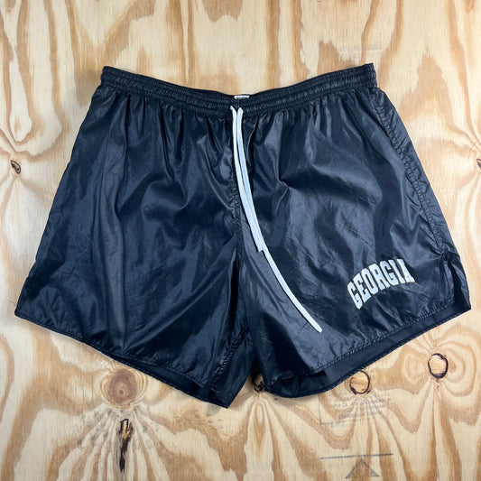 90s VTG Soffe Georgia Bulldogs black shiny nylon running shorts - L