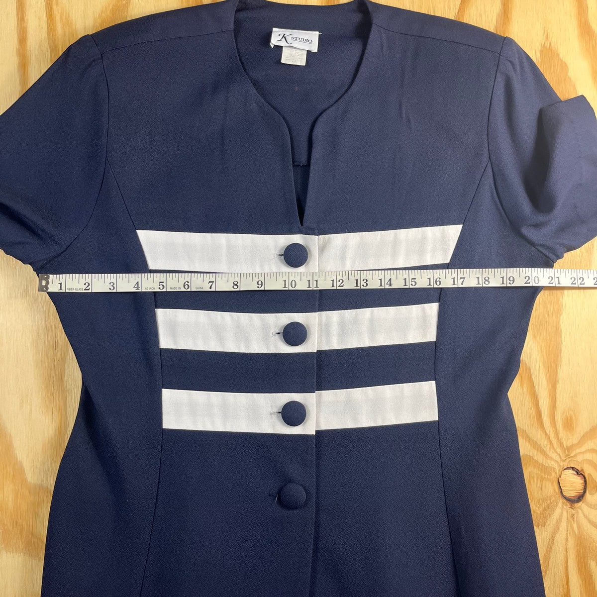 80s VTG K STUDIO navy nautical striped short sleeve blazer - 12 - WL/MS