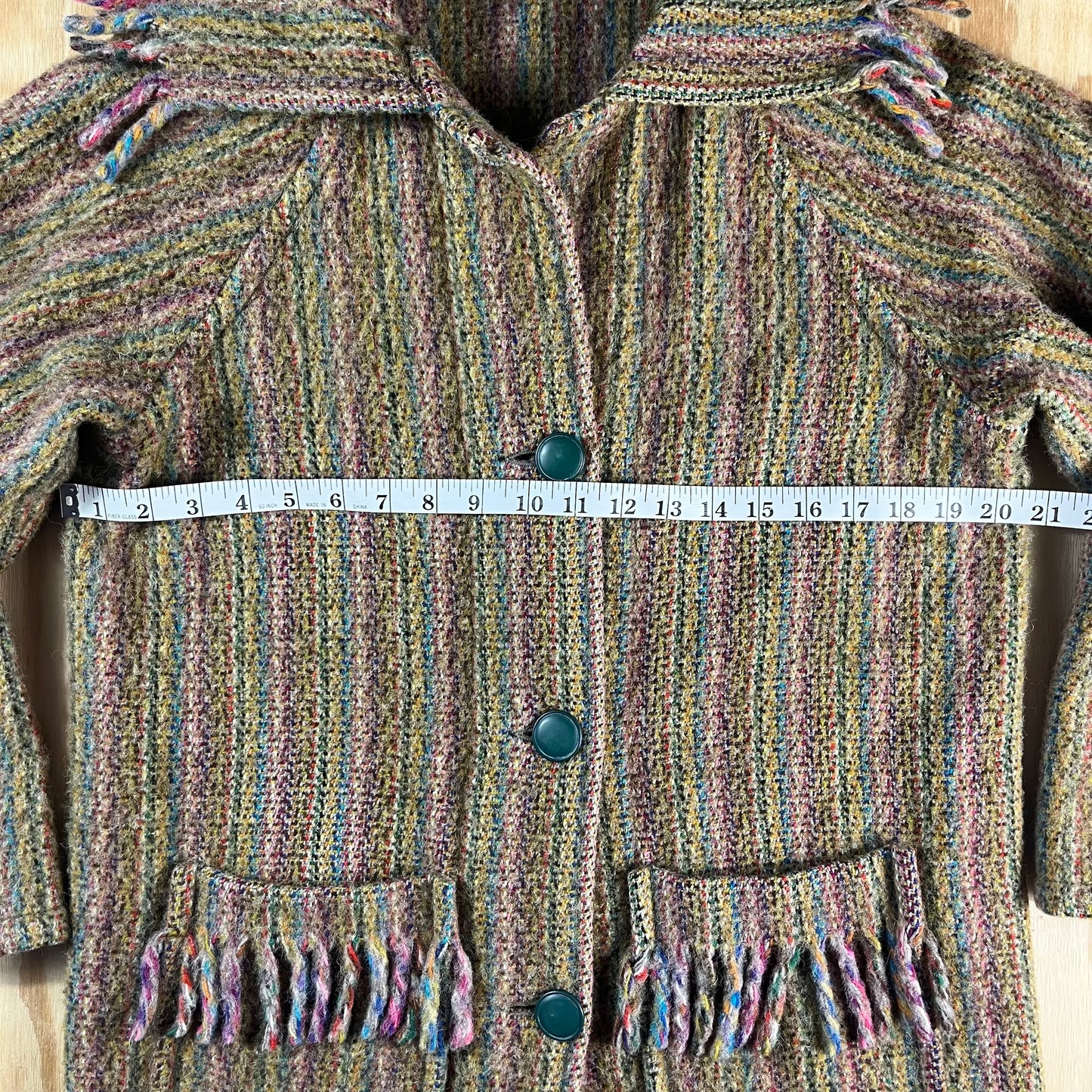 70s VTG Welsh Wool tapestry fringe striped cardigan coat - S/M