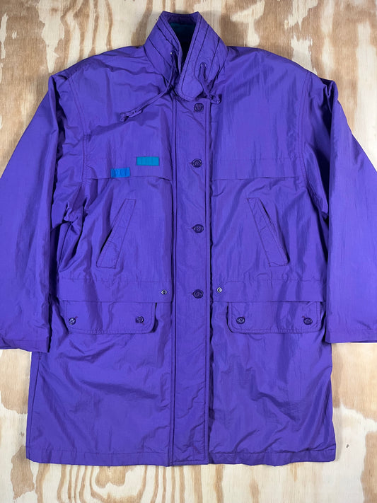 90s VTG purple nylon colorblock utility parka - L/XL