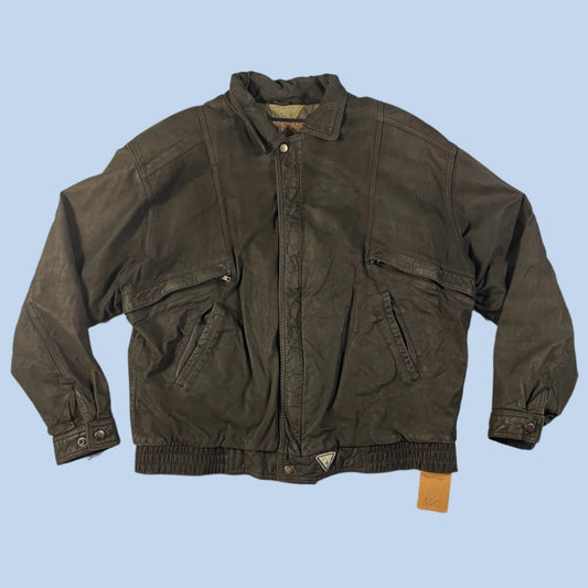80s vintage Guess leather bomber jacket - size L/XL