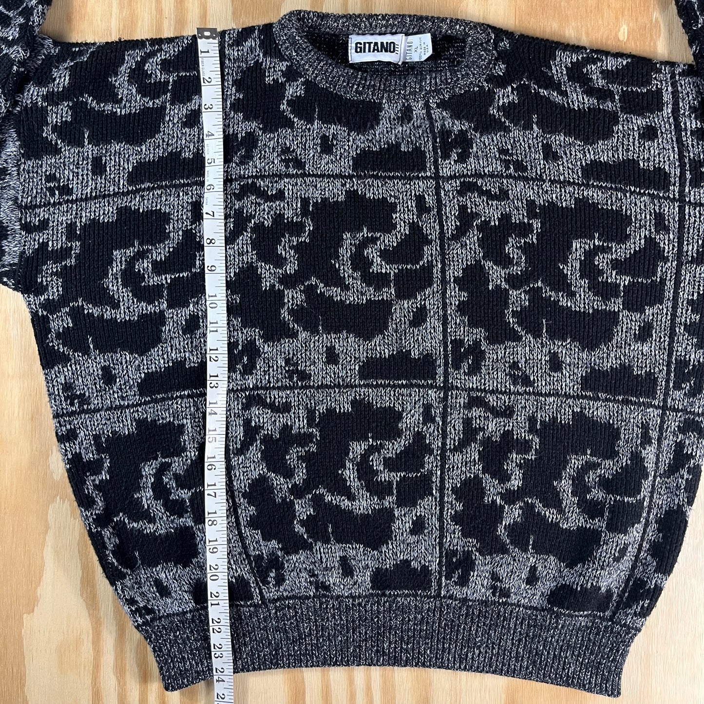 80s VTG GITANO abstract paneled jacquard knit sweater - XL/2X