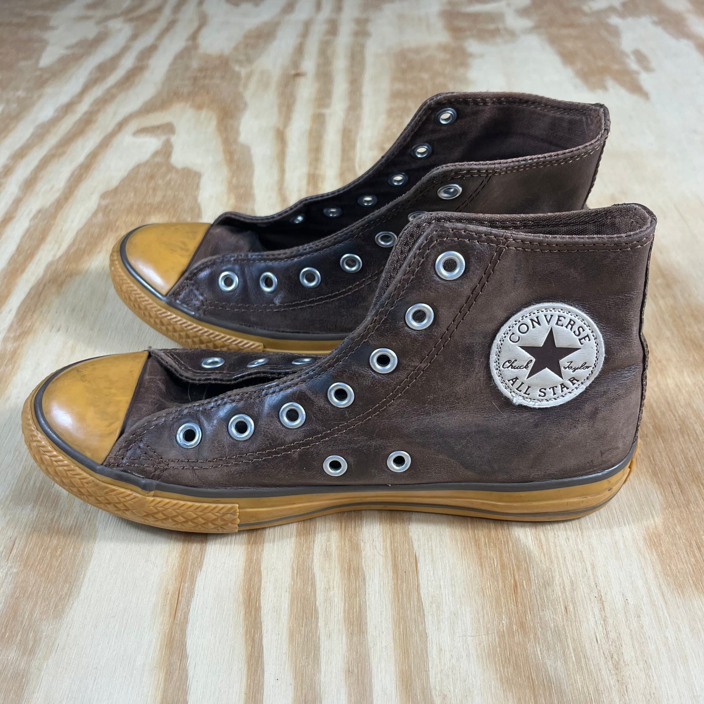 preloved Converse All Star brown leather high tops - 3Y/5W