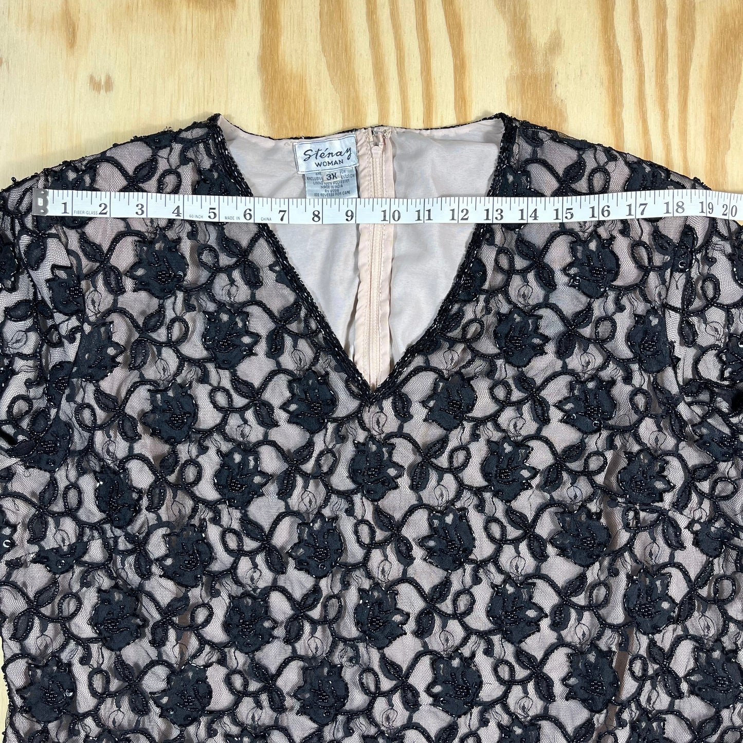 90s VTG Sténay Woman beaded floral lace evening top - 2X/3X