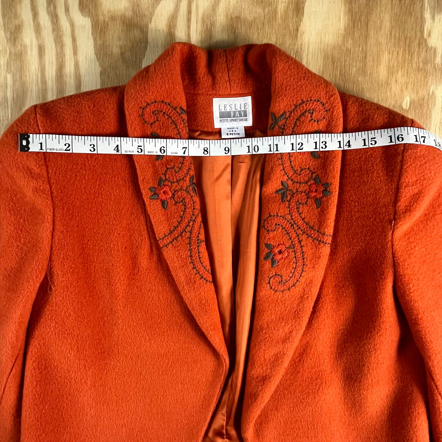 80s VTG Leslie Fay embroidered wool blend cropped jacket - 8P - WM/MXS